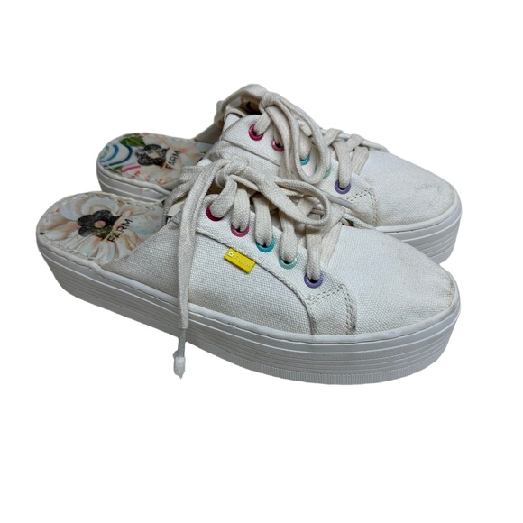 Farm Rio Sneakers White Platform Lace‎ Up Canvas Rainbow Tennis Mule Womens 38 - Picture 9 of 10